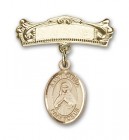 Pin Badge with St. Olivia Charm and Arched Polished Engravable Badge Pin