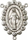 Large Miraculous Sterling Silver Rosary Centerpiece with Clear Glass Stud Border 