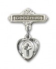 Baby Badge with Heart Shaped Cross Charm and Godchild Badge Pin