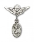 Pin Badge with St. Christopher Charm and Angel with Smaller Wings Badge Pin