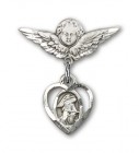 Pin Badge with Guardian Angel Charm and Angel with Smaller Wings Badge Pin