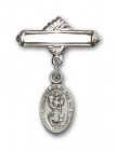 Pin Badge with St. Christopher Charm and Polished Engravable Badge Pin