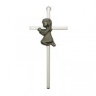 Praying Girl Silver Plated Baby Cross - 6"H  
