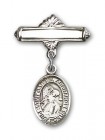 Pin Badge with St. Gabriel the Archangel Charm and Polished Engravable Badge Pin