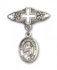 Pin Badge with St. Scholastica Charm and Badge Pin with Cross
