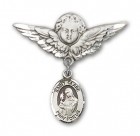 Pin Badge with St. Clare of Assisi Charm and Angel with Larger Wings Badge Pin