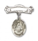 Pin Badge with St. Edburga of Winchester Charm and Arched Polished Engravable Badge Pin