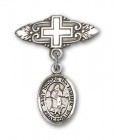 Pin Badge with St. Isidore the Farmer Charm and Badge Pin with Cross