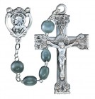 7mm Oval Grey Glass Bead Rosary in Sterling Silver