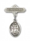 Pin Badge with St. Isidore the Farmer Charm and Godchild Badge Pin