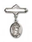 Pin Badge with St. Aedan of Ferns Charm and Polished Engravable Badge Pin