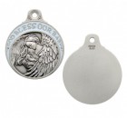 Boy's Blue Ribbon Guardian Angel Crib Medal in Pewter