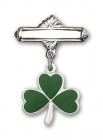 Pin Badge with Shamrock Charm and Polished Engravable Badge Pin