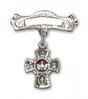 Pin Badge with 5-Way Charm and Arched Polished Engravable Badge Pin
