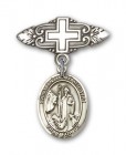 Pin Badge with St. Anthony of Egypt Charm and Badge Pin with Cross
