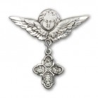 Pin Badge with 4-Way Charm and Angel with Larger Wings Badge Pin