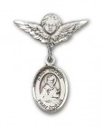 Pin Badge with St. Isidore of Seville Charm and Angel with Smaller Wings Badge Pin