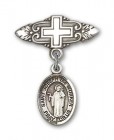 Pin Badge with St. Joseph the Worker Charm and Badge Pin with Cross