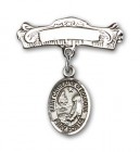 Pin Badge with St. Catherine of Bologna Charm and Arched Polished Engravable Badge Pin
