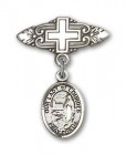 Pin Badge with Our Lady of Lourdes Charm and Badge Pin with Cross