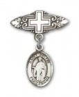 Pin Badge with St. Justin Charm and Badge Pin with Cross