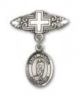 Pin Badge with St. Victor of Marseilles Charm and Badge Pin with Cross