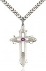 Large Women's Polished and Textured Cross Pendant with Birthstone Option