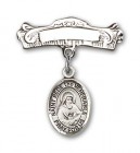 Pin Badge with St. Bede the Venerable Charm and Arched Polished Engravable Badge Pin