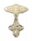 Pin Badge with 4-Way Charm and Badge Pin with Cross