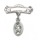 Pin Badge with Blue Miraculous Charm and Arched Polished Engravable Badge Pin