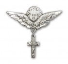 Pin Badge with Crucifix Charm and Angel with Larger Wings Badge Pin