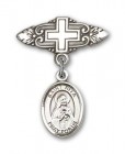 Pin Badge with St. Rita of Cascia Charm and Badge Pin with Cross