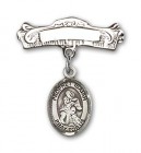 Pin Badge with St. Isaiah Charm and Arched Polished Engravable Badge Pin