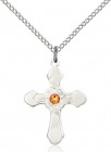 Floral Center Youth Cross Pendant with Birthstone Options