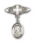 Pin Badge with St. Brigid of Ireland Charm and Badge Pin with Cross