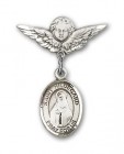 Pin Badge with St. Hildegard Von Bingen Charm and Angel with Smaller Wings Badge Pin