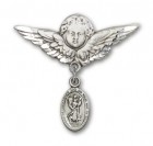 Pin Badge with St. Christopher Charm and Angel with Larger Wings Badge Pin