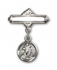 Baby Pin with Guardian Angel Charm and Polished Engravable Badge Pin