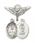 Pin Badge with Scapular Charm and Angel with Smaller Wings Badge Pin