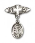 Pin Badge with St. Cecilia Charm and Badge Pin with Cross