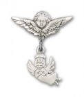 Baby Pin with Guardian Angel Charm and Angel with Smaller Wings Badge Pin