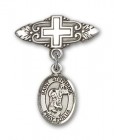 Pin Badge with St. Stephanie Charm and Badge Pin with Cross