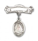 Pin Badge with St. Rose Philippine Charm and Arched Polished Engravable Badge Pin