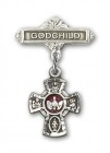 Baby Badge with Red 5-Way Charm and Godchild Badge Pin