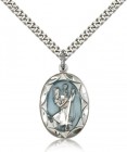 Scalloped Edge Blue Enamel Center St. Christopher Necklace