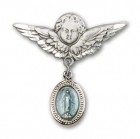 Baby Pin with Blue Miraculous Charm and Angel with Larger Wings Badge Pin