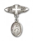 Pin Badge with St. Catherine of Alexandria Charm and Badge Pin with Cross