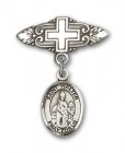 Pin Badge with St. Walter of Pontnoise Charm and Badge Pin with Cross
