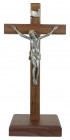 Standing Walnut Crucifix with Two-Tone Corpus 10 Inch