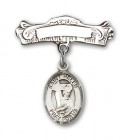 Pin Badge with St. Helen Charm and Arched Polished Engravable Badge Pin